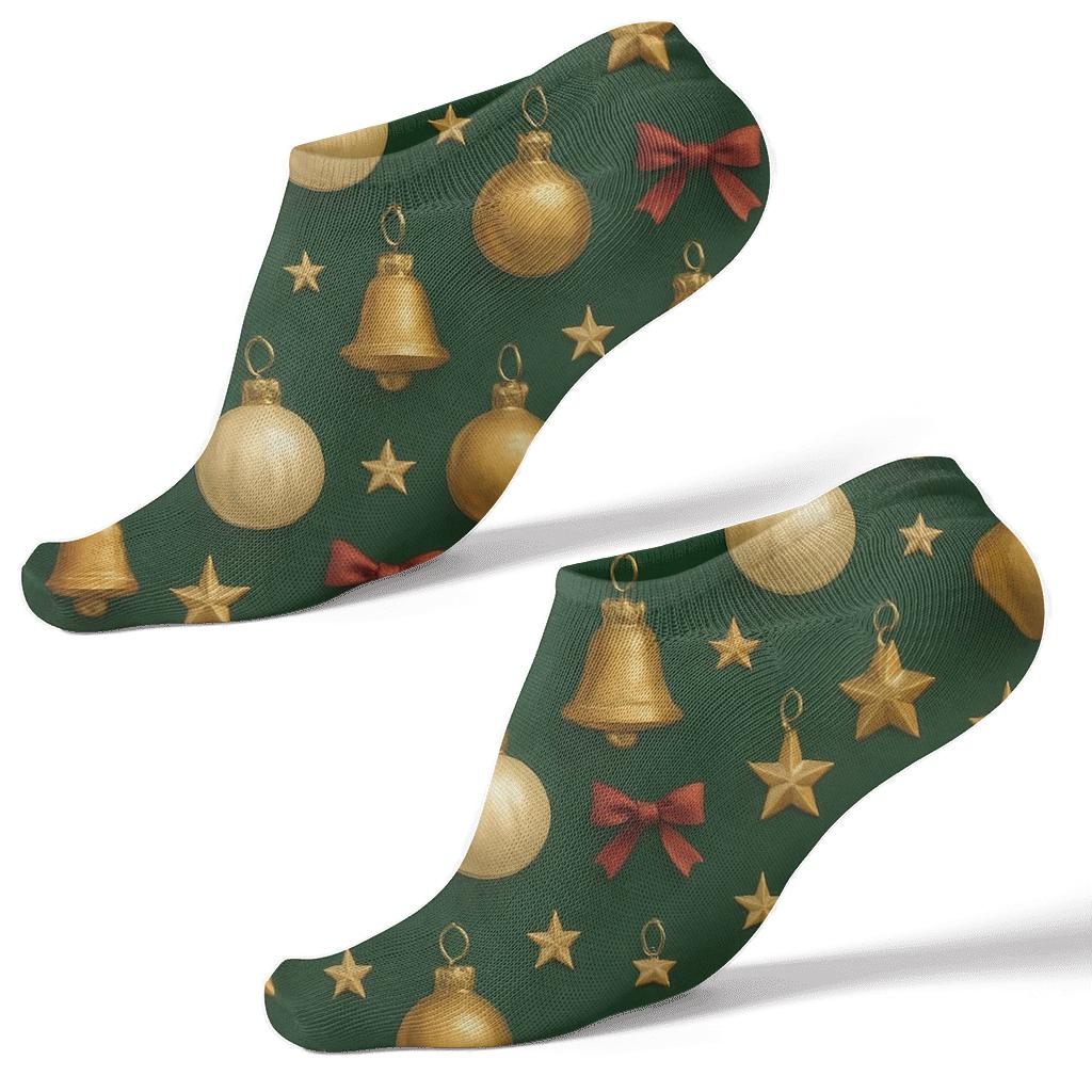 Gold Ornament Scatter On Forest Green Background custom ankle socks