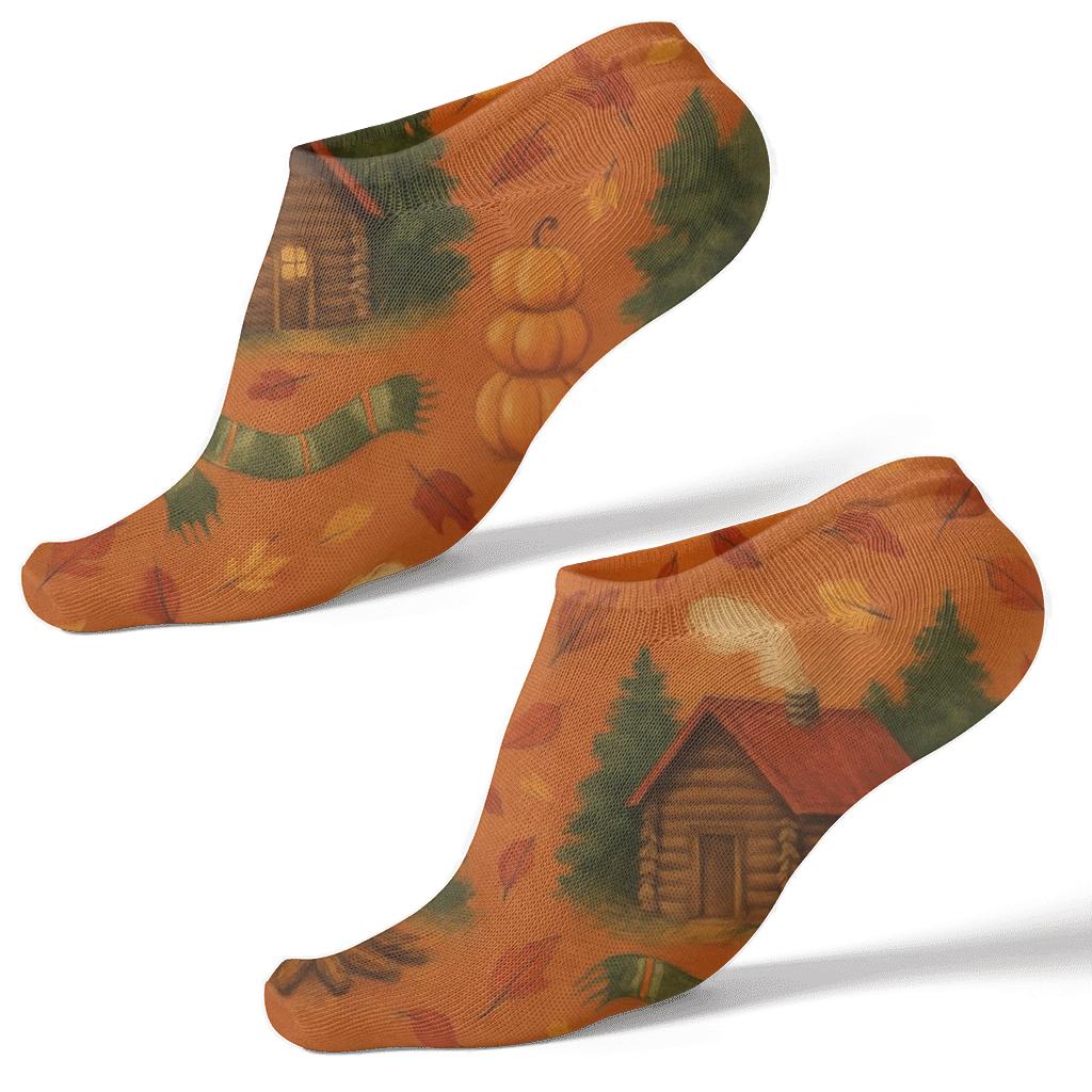 Cozy Cabin Wrap On Burnt Orange trendy patterned ankle socks