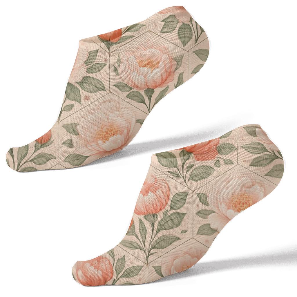Peony Mosaic On Blush Background premium sports ankle socks