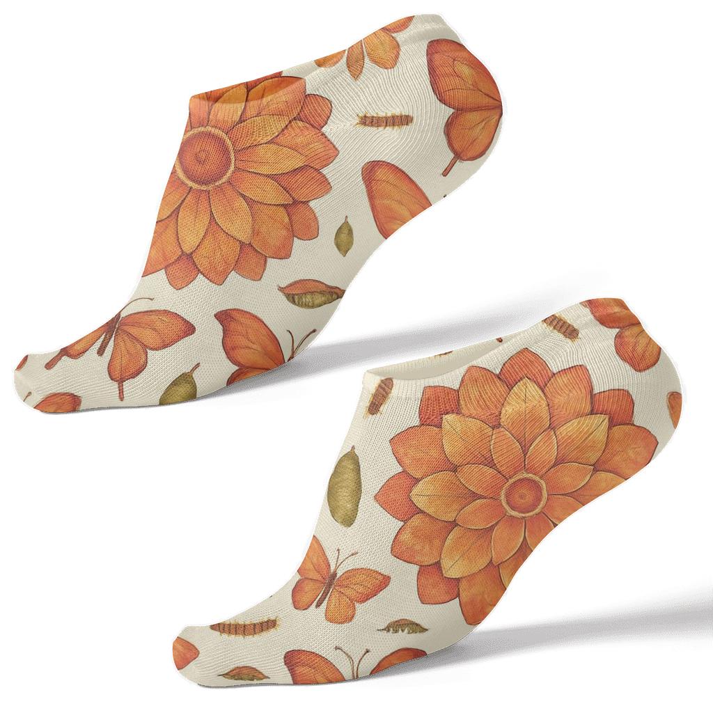 Wing Mosaic Floral Parade On Ivory Background comfortable cotton ankle socks