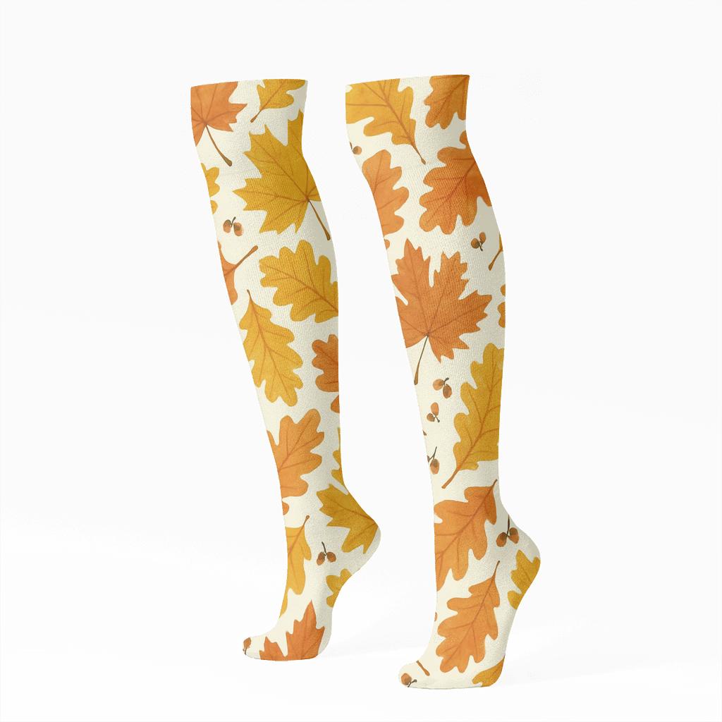 Golden Leaf Tessellation On Cream soft everyday knee-high socks