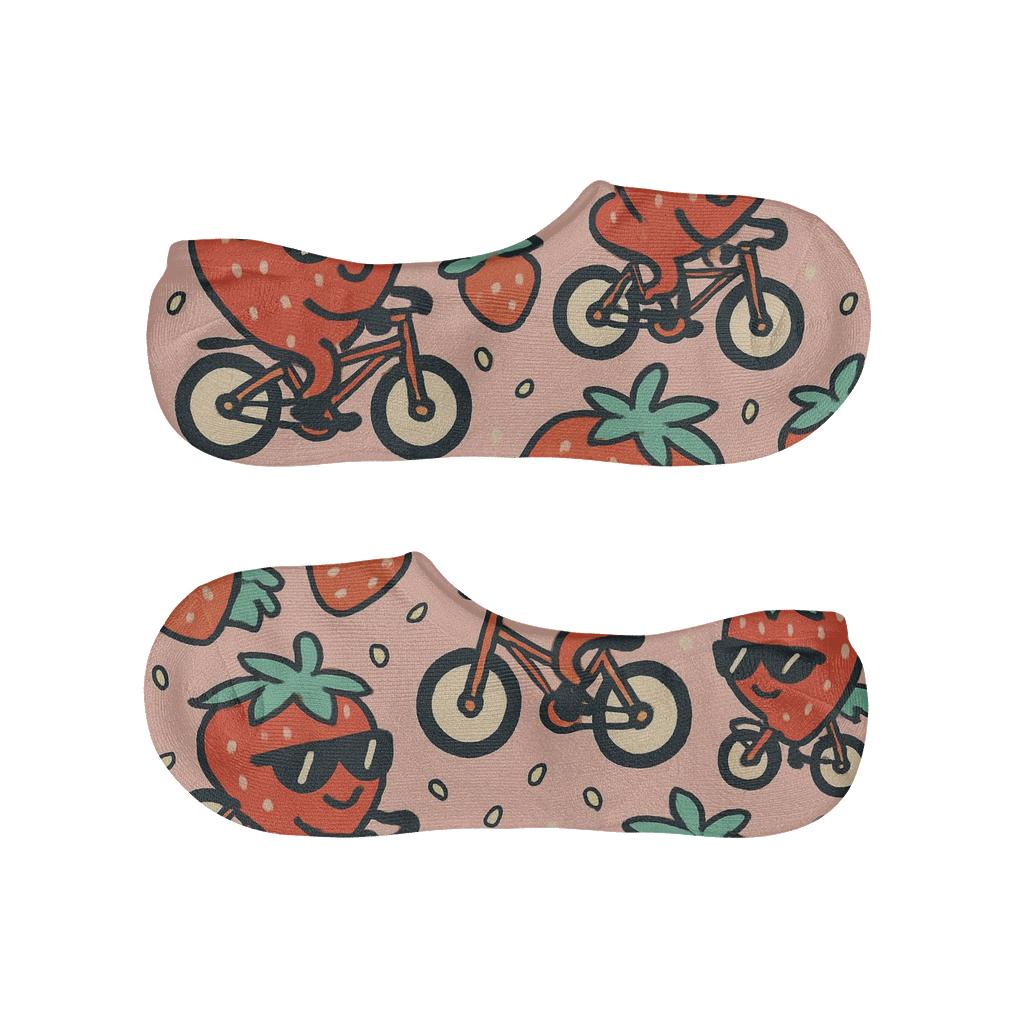 Playful Strawberry Character Scatter On Pink personalized no-show socks