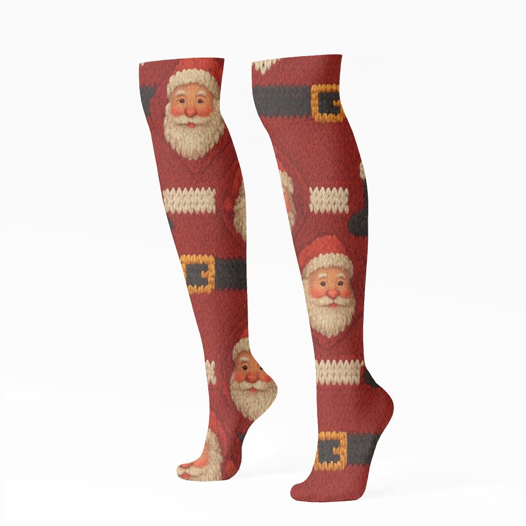 Knitted Holiday Suit With Santa Pattern designer print knee-high socks