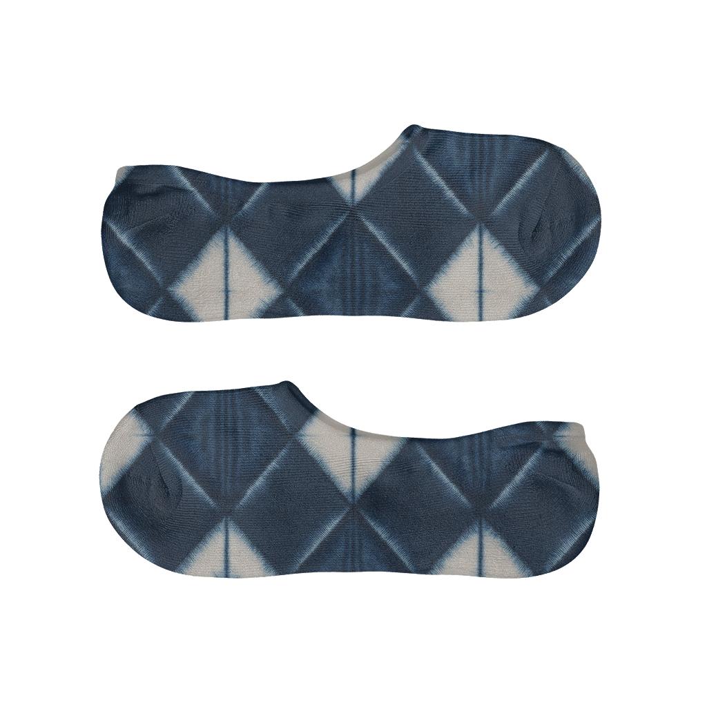 Shibori Diamond Array On Indigo Field designer print no-show socks