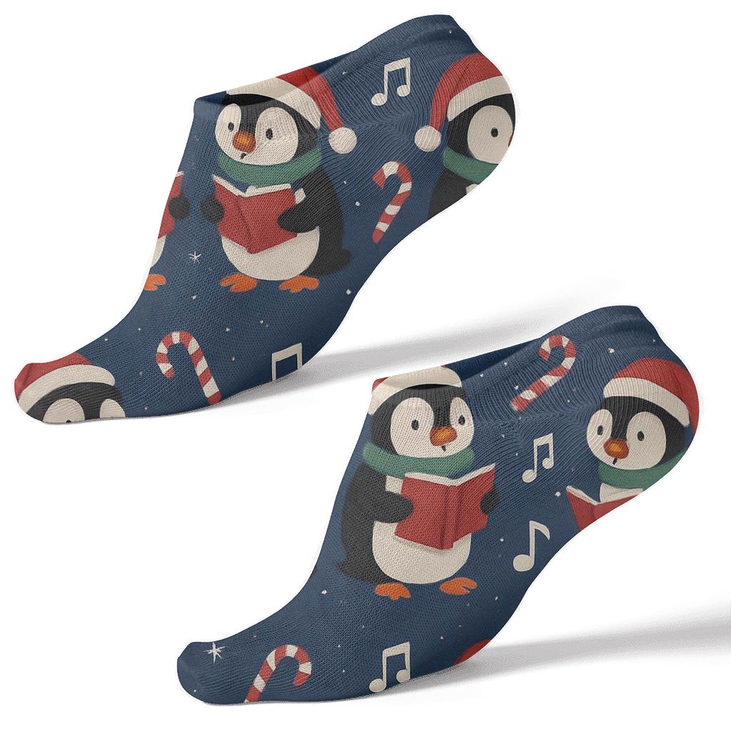 Penguin Carolers Stripe Band custom ankle socks