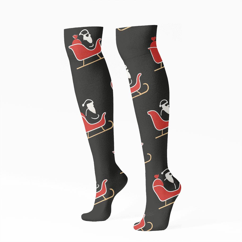 Sleigh Silhouette With Santa Midphrase unique graphic knee-high socks