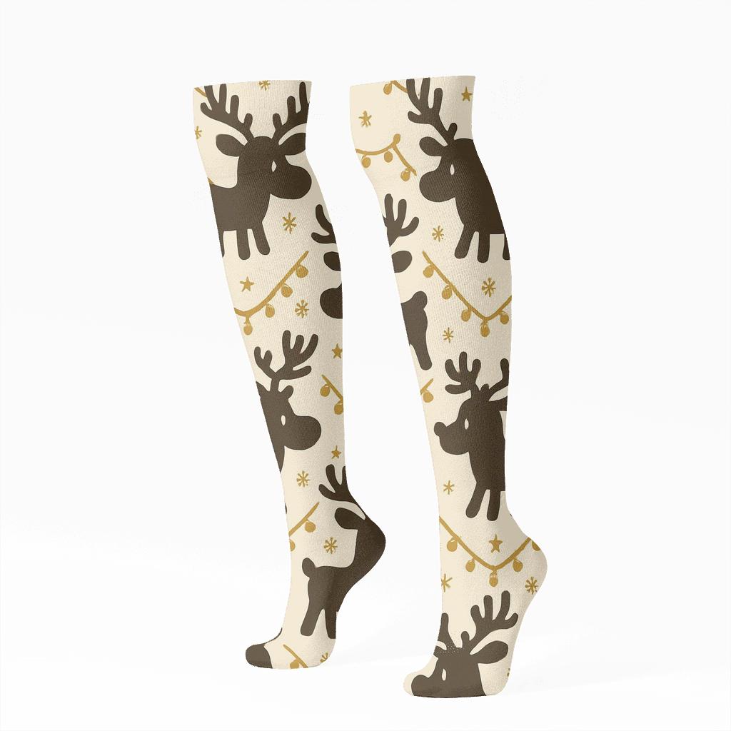 Holiday Reindeer Silhouette Chevron custom knee-high socks