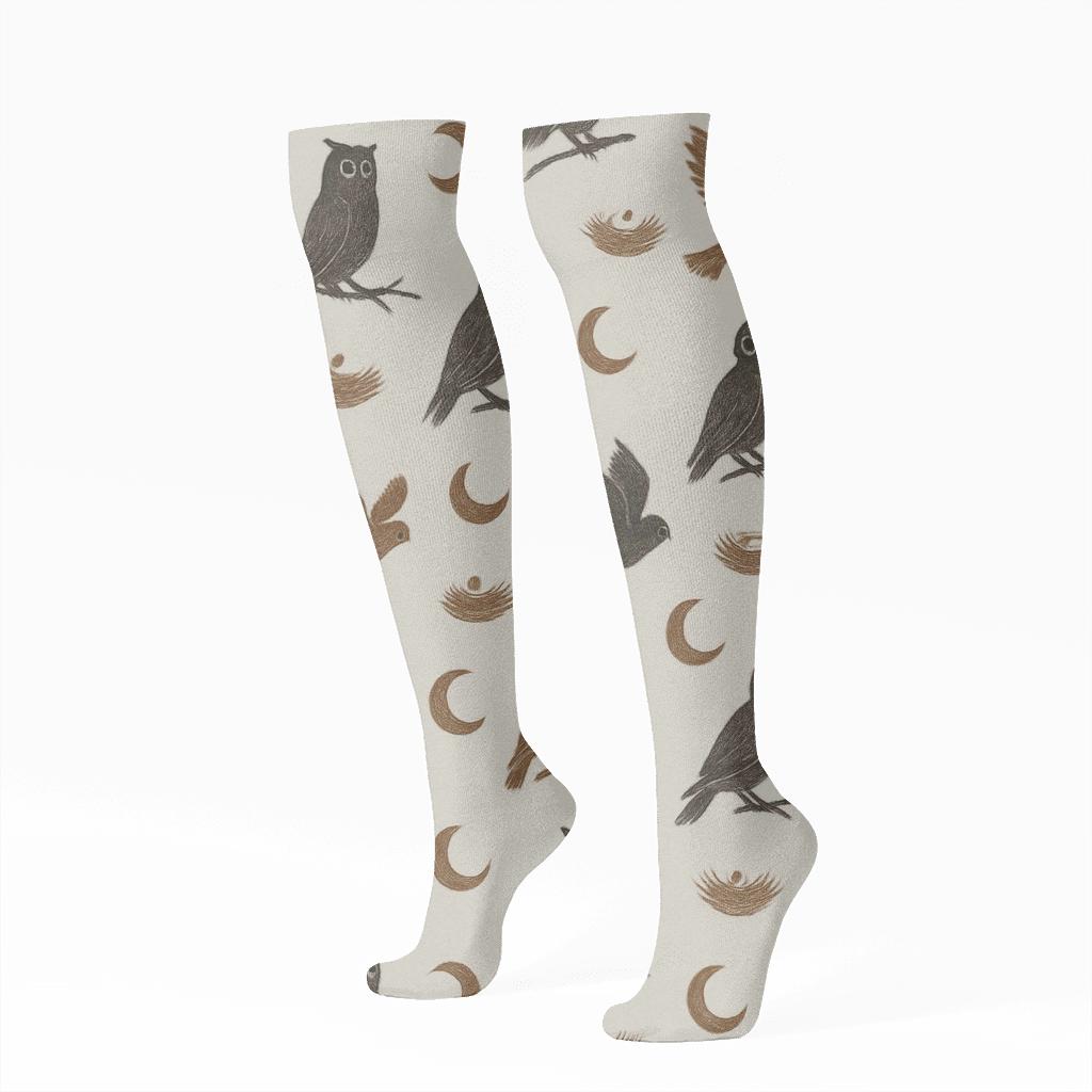 Owl Night Silhouette stylish athletic knee-high socks