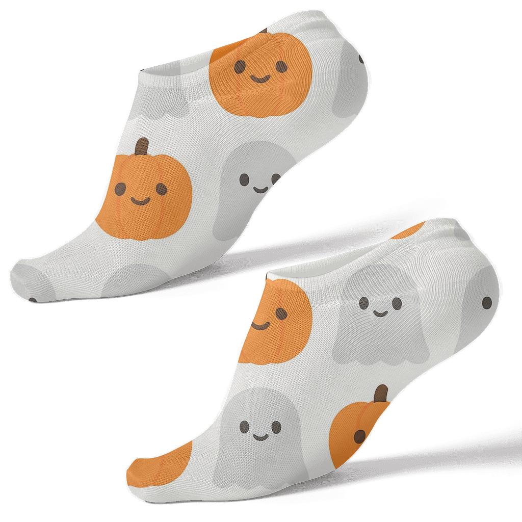 Ghost And Orange Pumpkin Alternating Grid On White Background custom ankle socks