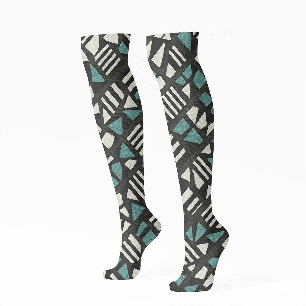 Fragmented Stripe Mosaic premium sports knee-high socks