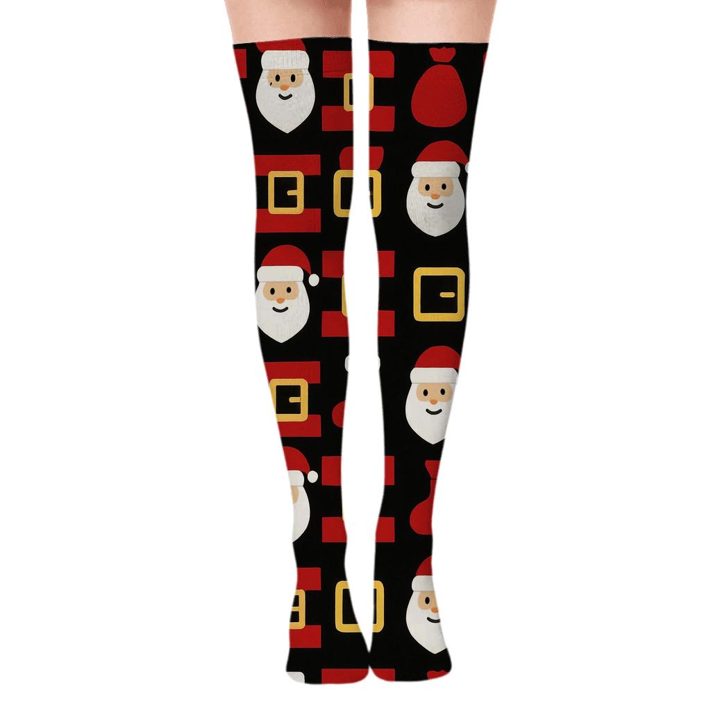 Belt Buckle Grid With Santa stylish fashion over-the-knee socks