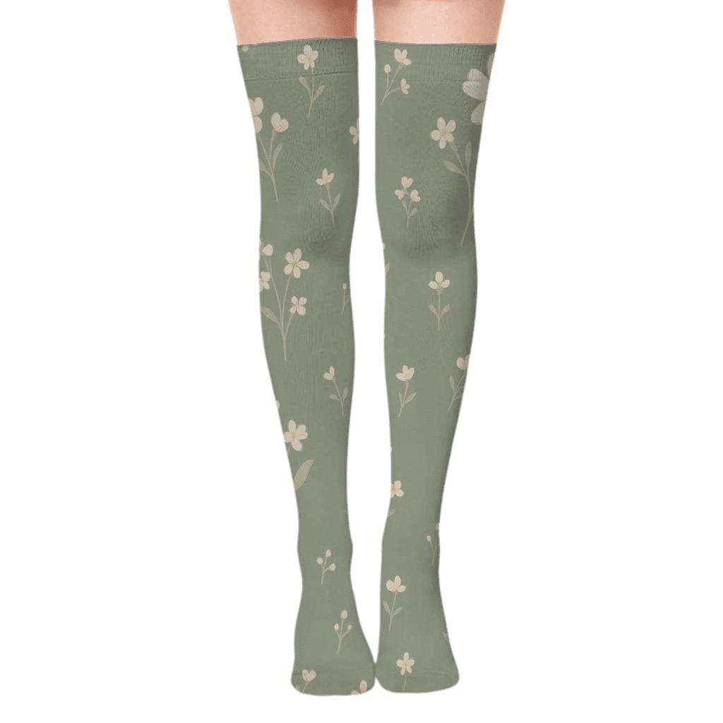 Wildflower Scatter On Sage Colored Background stylish fashion over-the-knee socks
