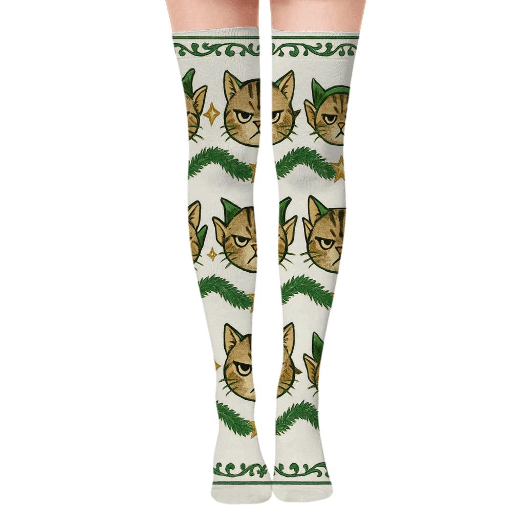 Tinsel Tabby Border Repeat personalized over-the-knee socks