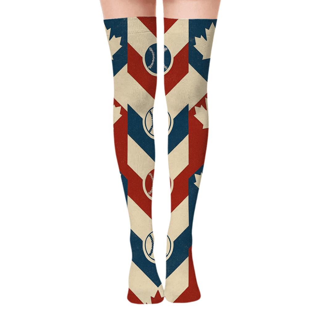 Maple Leaf Chevron Blue Jays stylish fashion over-the-knee socks