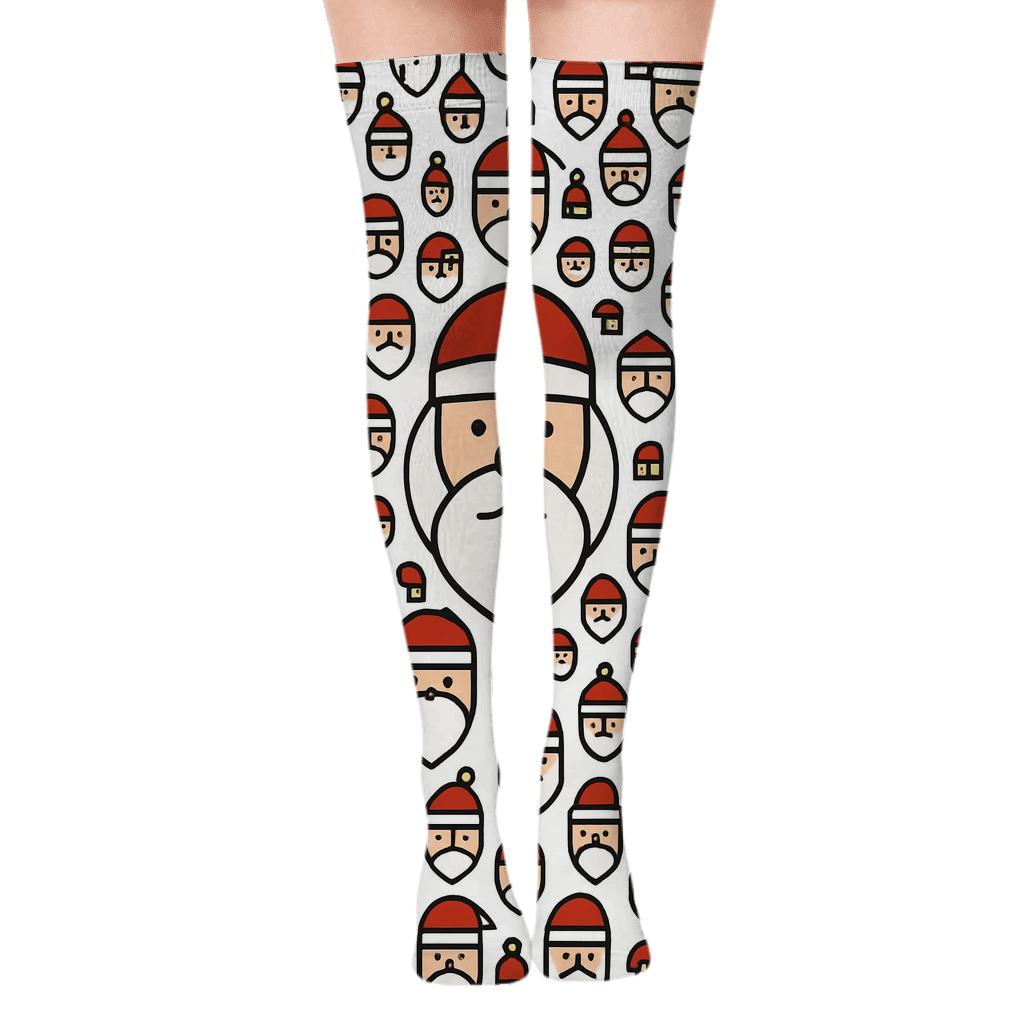 Santa-Face Mosaic Repeat trendy patterned over-the-knee socks