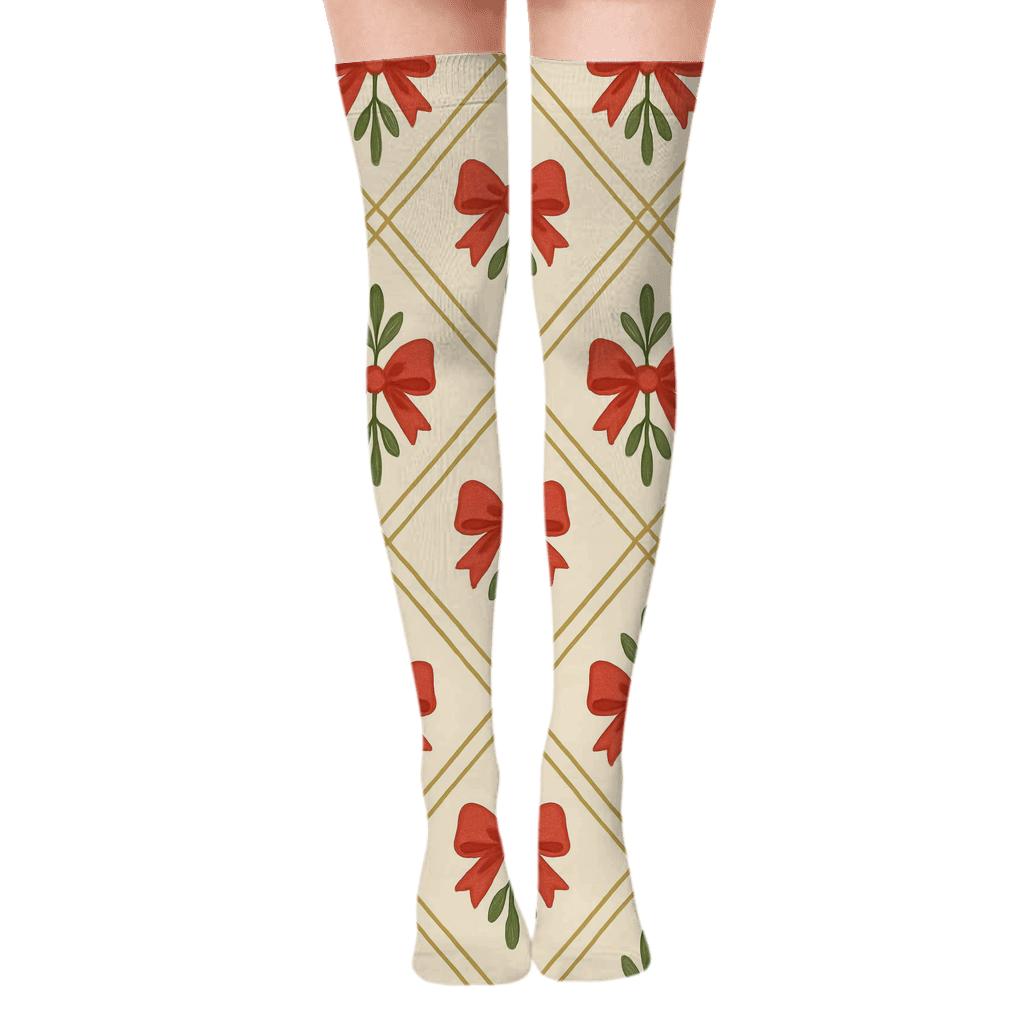 Scarlet Ribbon Lattice designer print over-the-knee socks