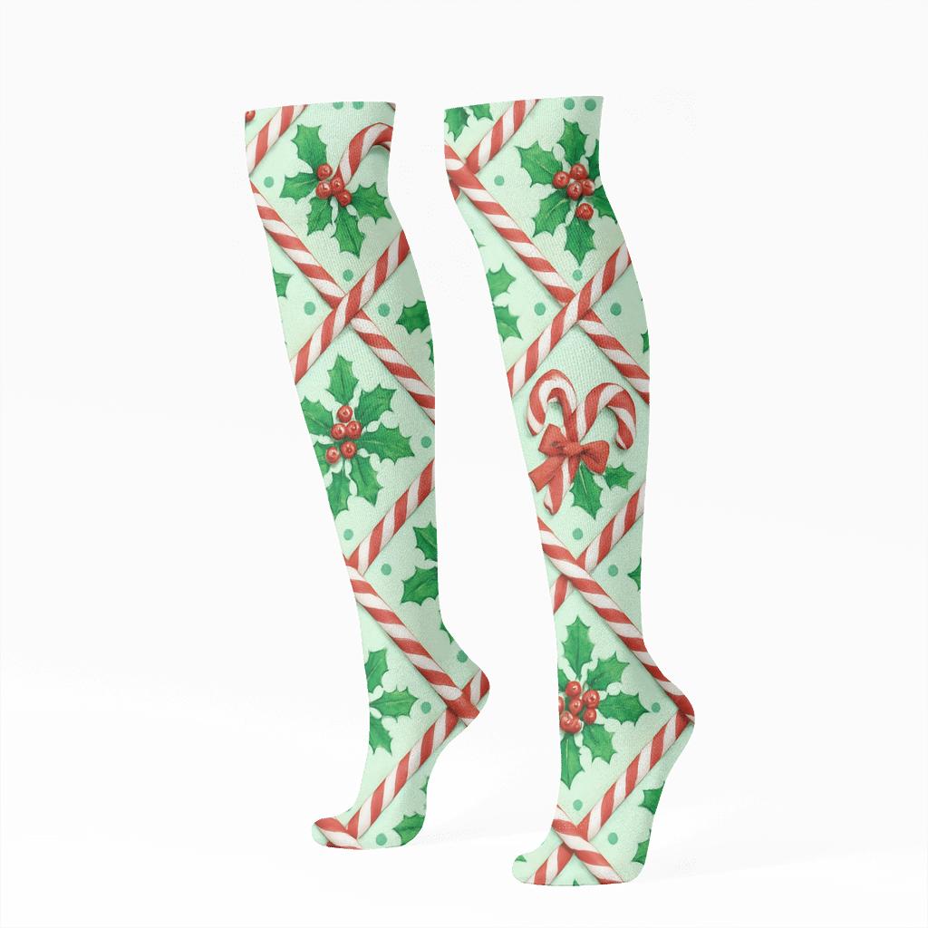 Holiday Candy Cane Lattice stylish athletic knee-high socks
