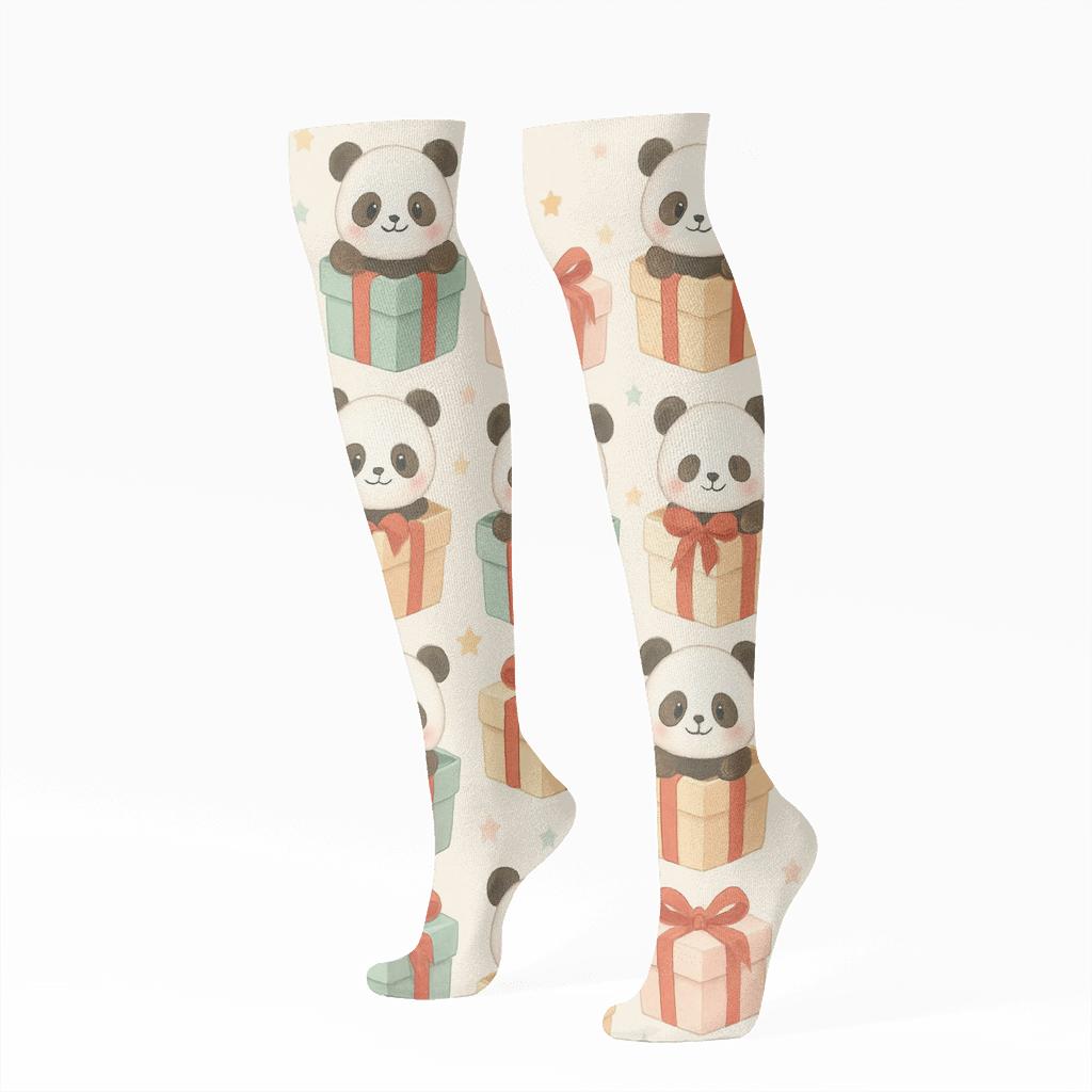 Panda Giftbox Checker premium sports knee-high socks