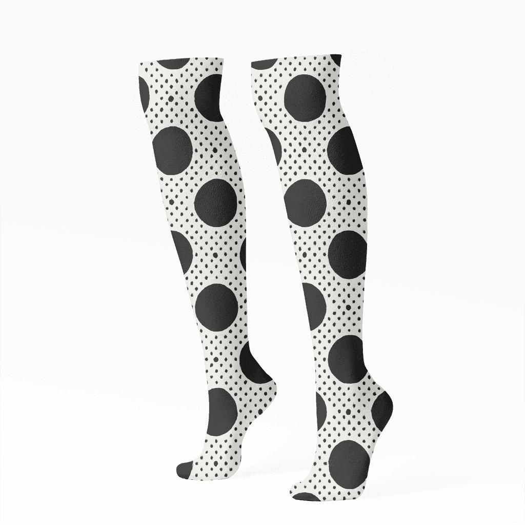 Monochrome Micro Spot Lattice designer print knee-high socks