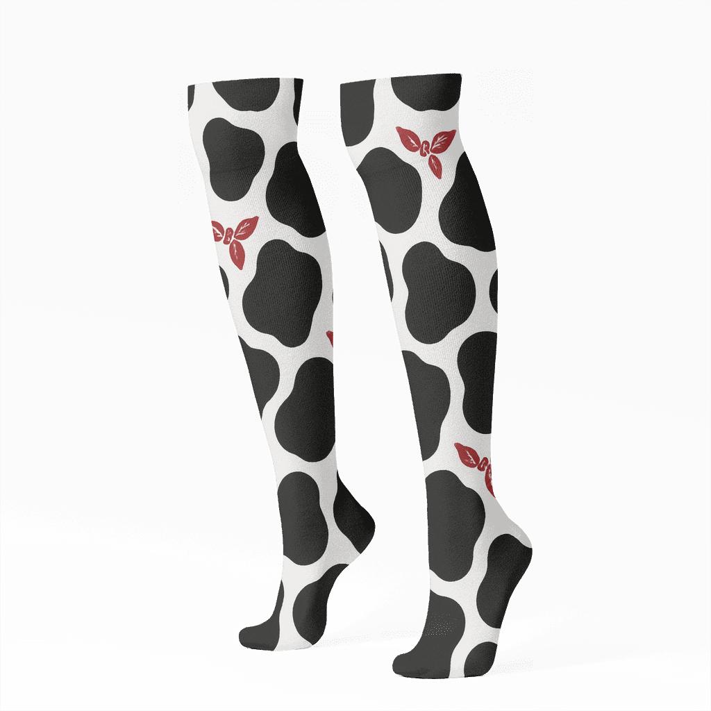 Monochrome Spot Grid With Bandana Accent comfortable cotton knee-high socks