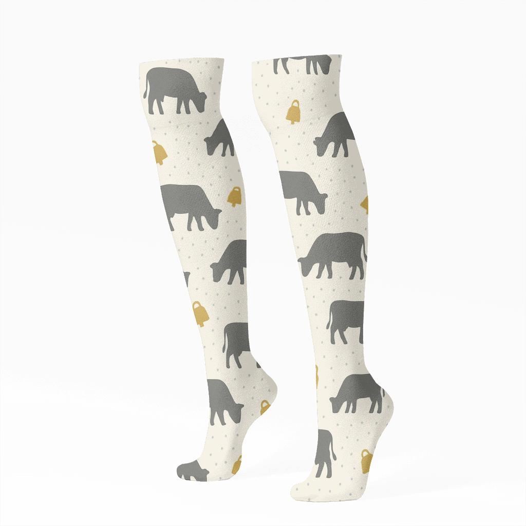 Playful Grazing Cow Silhouette Scatter trendy patterned knee-high socks