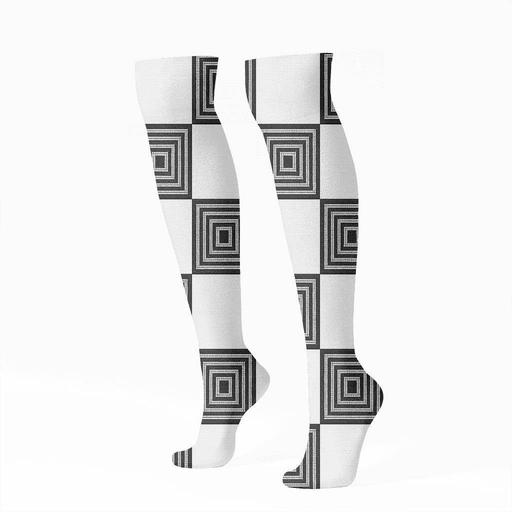 Monochrome Nested Checks With Concentric Insets unique graphic knee-high socks