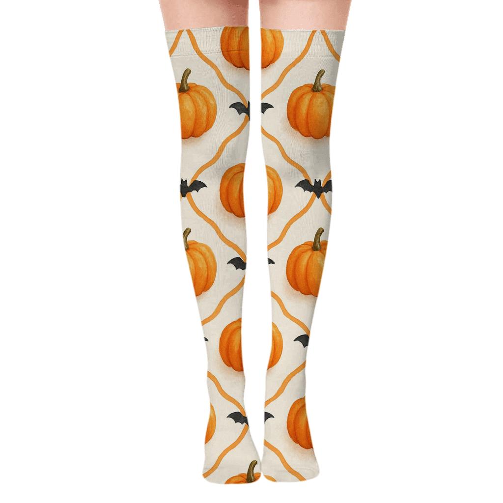 Pumpkin Lattice Vine On White Background personalized over-the-knee socks