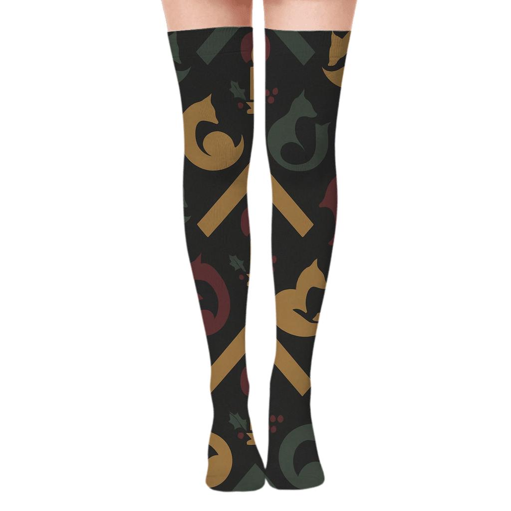 Fox Candlelight Chevron designer print over-the-knee socks