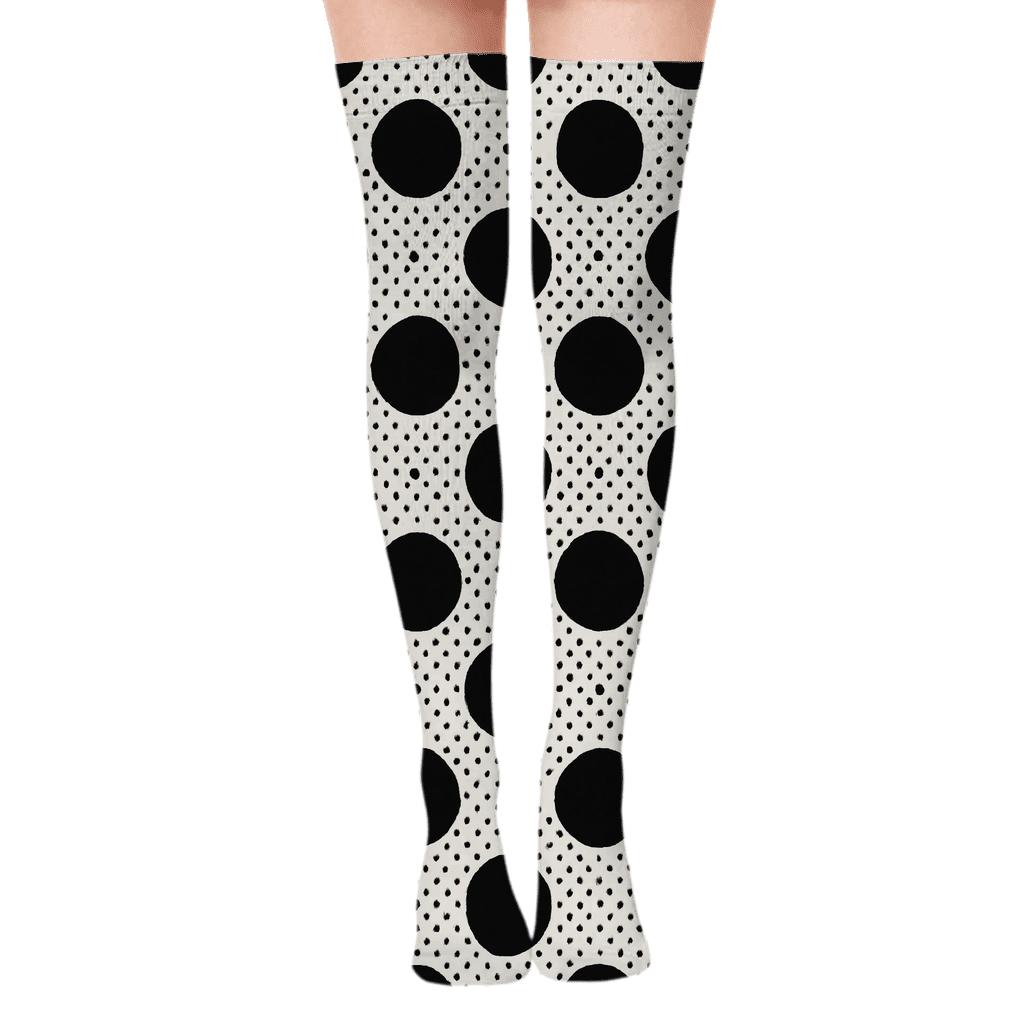 Monochrome Micro Spot Lattice comfortable cotton over-the-knee socks