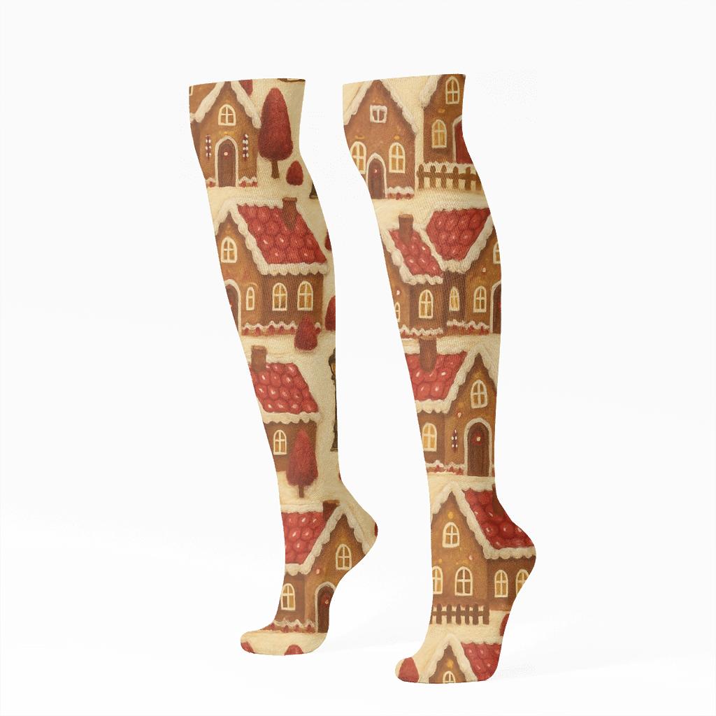 Gingerbread Village Holiday Edition stylish athletic knee-high socks