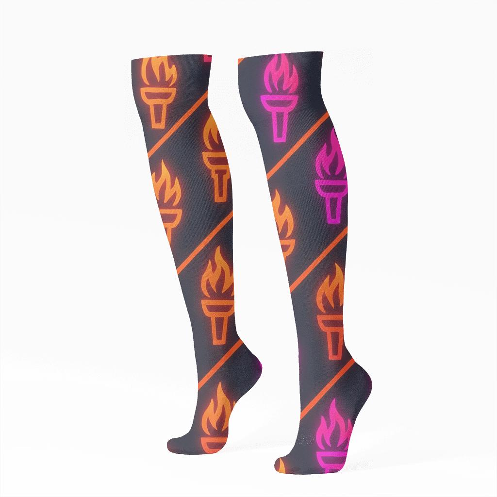 Neon Torch Chevron personalized knee-high socks