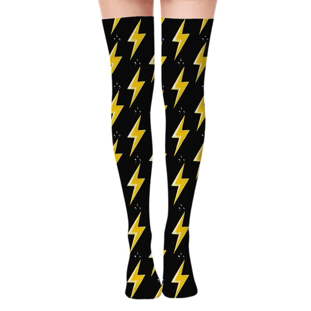 Bolt Grid On Black trendy patterned over-the-knee socks