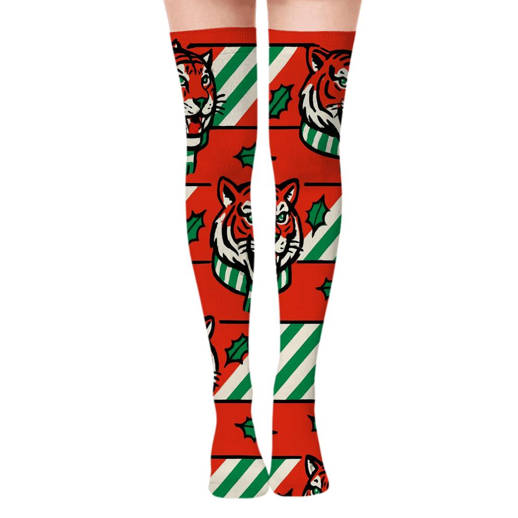 Tiger Candy Cane Stripes trendy patterned over-the-knee socks