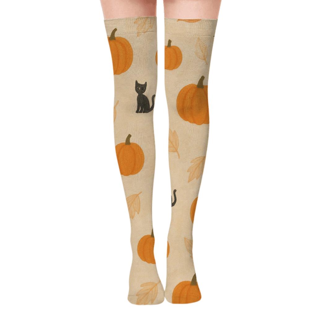 Pumpkin Patch Scatter On Neutral Background unique graphic over-the-knee socks