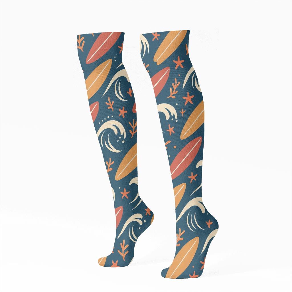 Surfboard Chevron Parade comfortable cotton knee-high socks