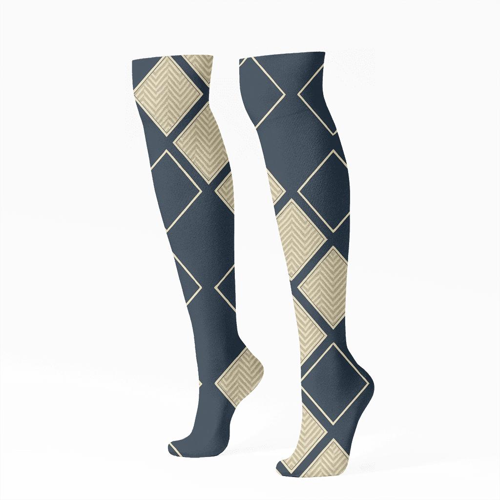 Diagonal Diamond Check With Chevron Micro Fill stylish athletic knee-high socks