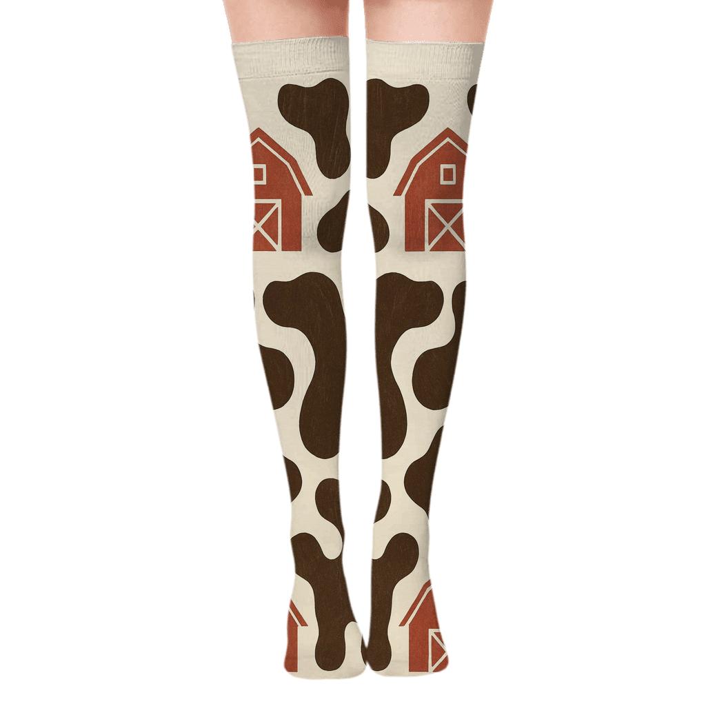 Barn Stripe Spot Panel unique graphic over-the-knee socks