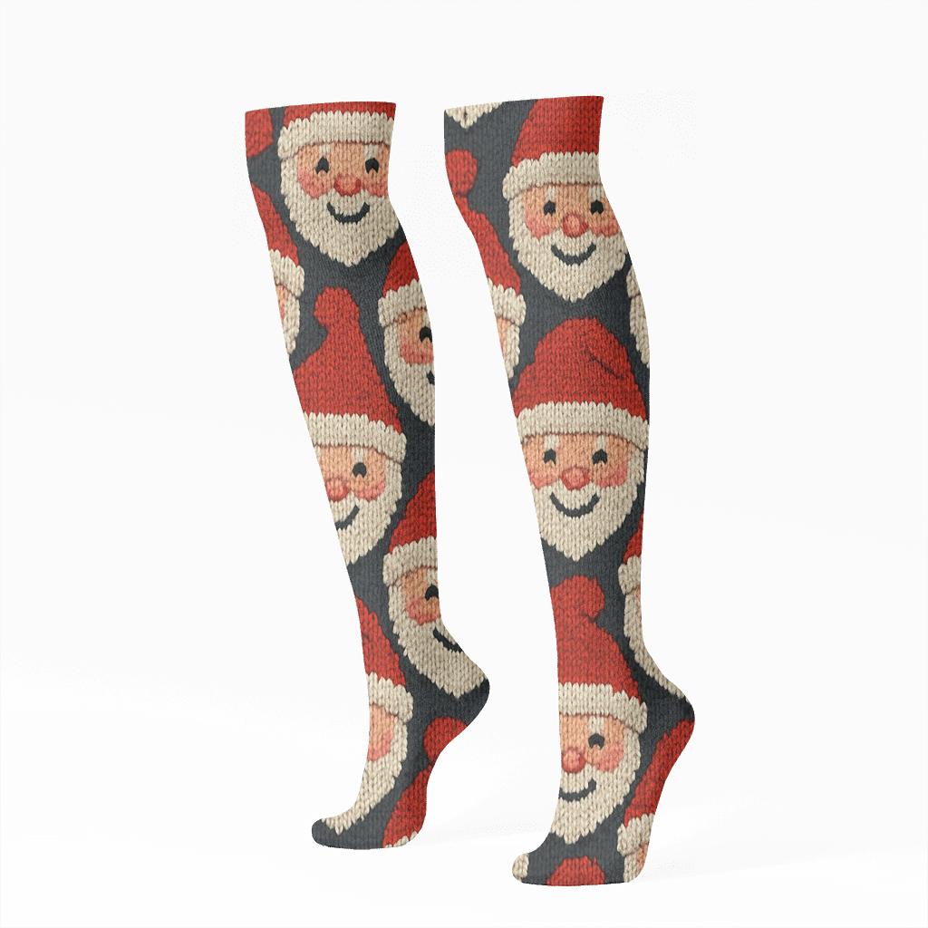 Santa Face Mosaic Christmas stylish athletic knee-high socks