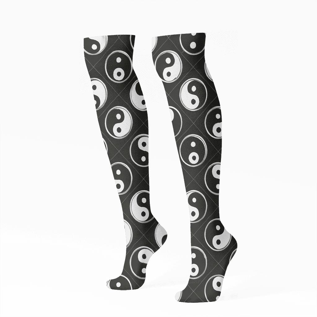Yin Yang Dot Lattice On Black personalized knee-high socks