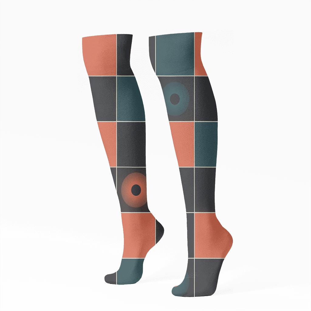 Large Block Check Spotlight With Tonal Gradient Insets stylish athletic knee-high socks