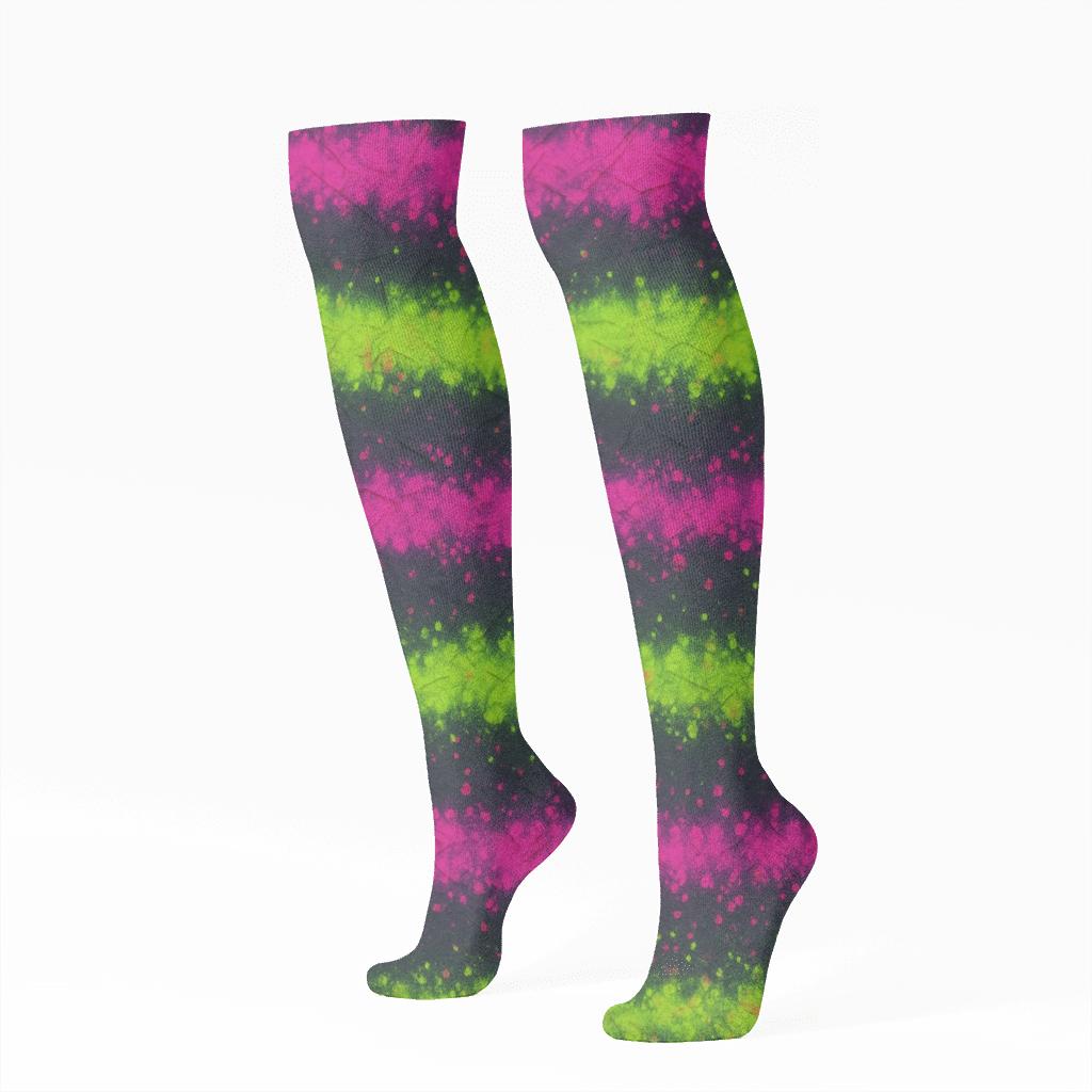 Neon Crinkle Speckle Bands designer print knee-high socks