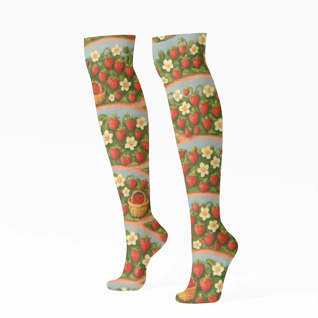 Strawberry Field Wrap On Sky Blue premium sports knee-high socks