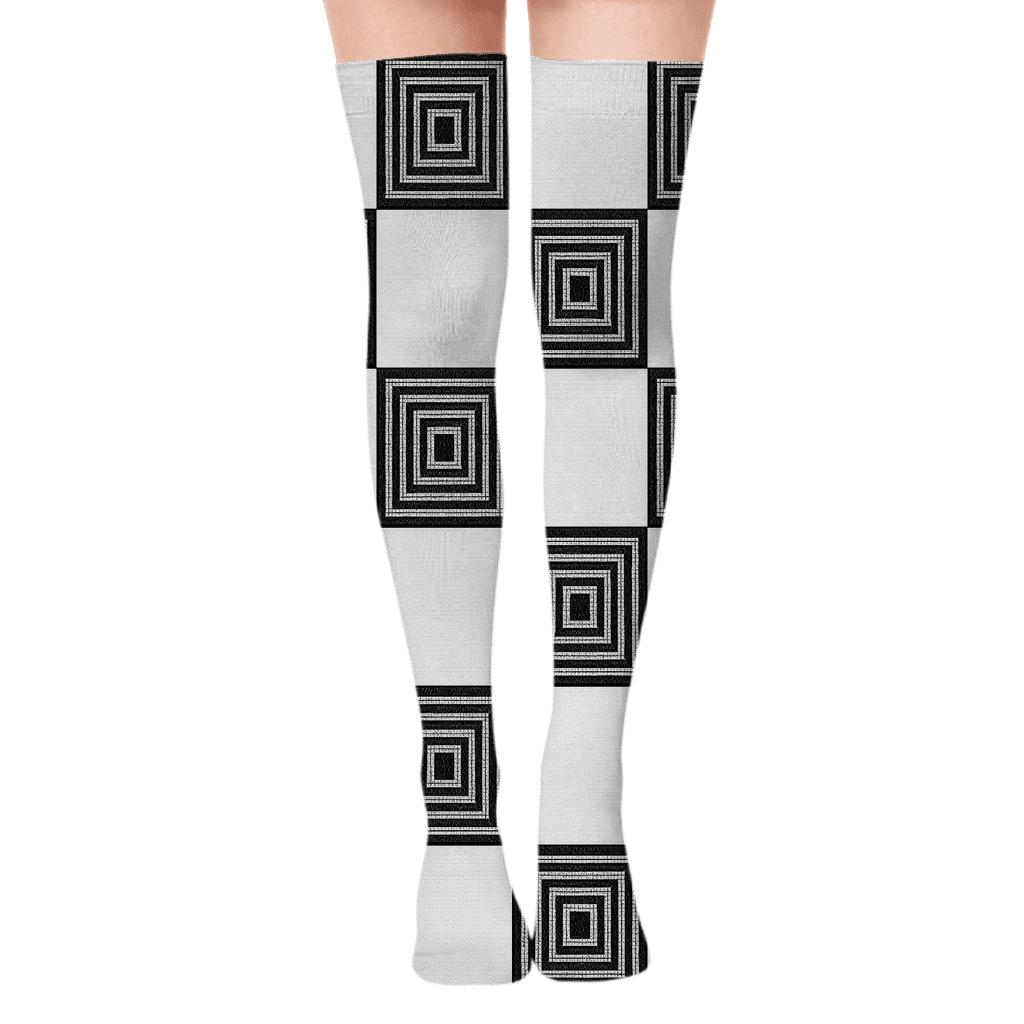 Monochrome Nested Checks With Concentric Insets stylish fashion over-the-knee socks