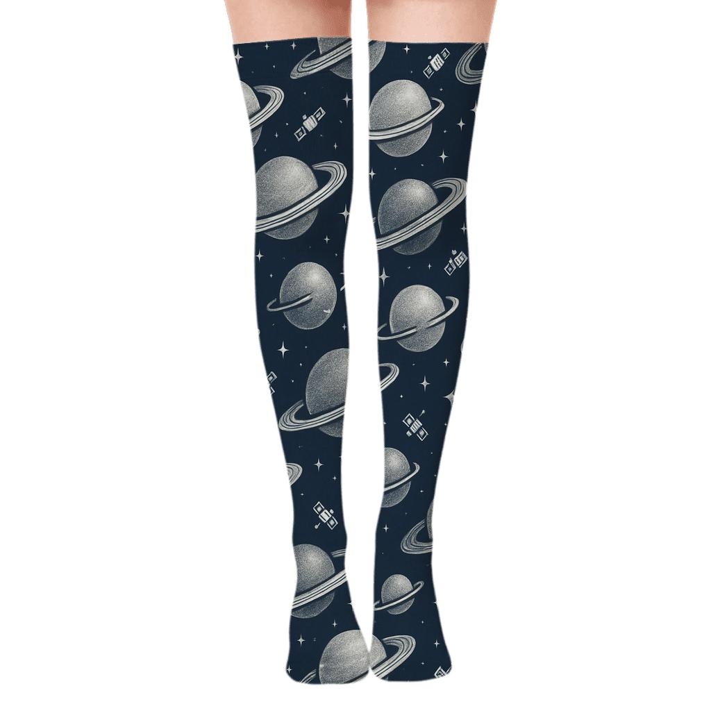 Midnight Orbital Tessellation unique graphic over-the-knee socks
