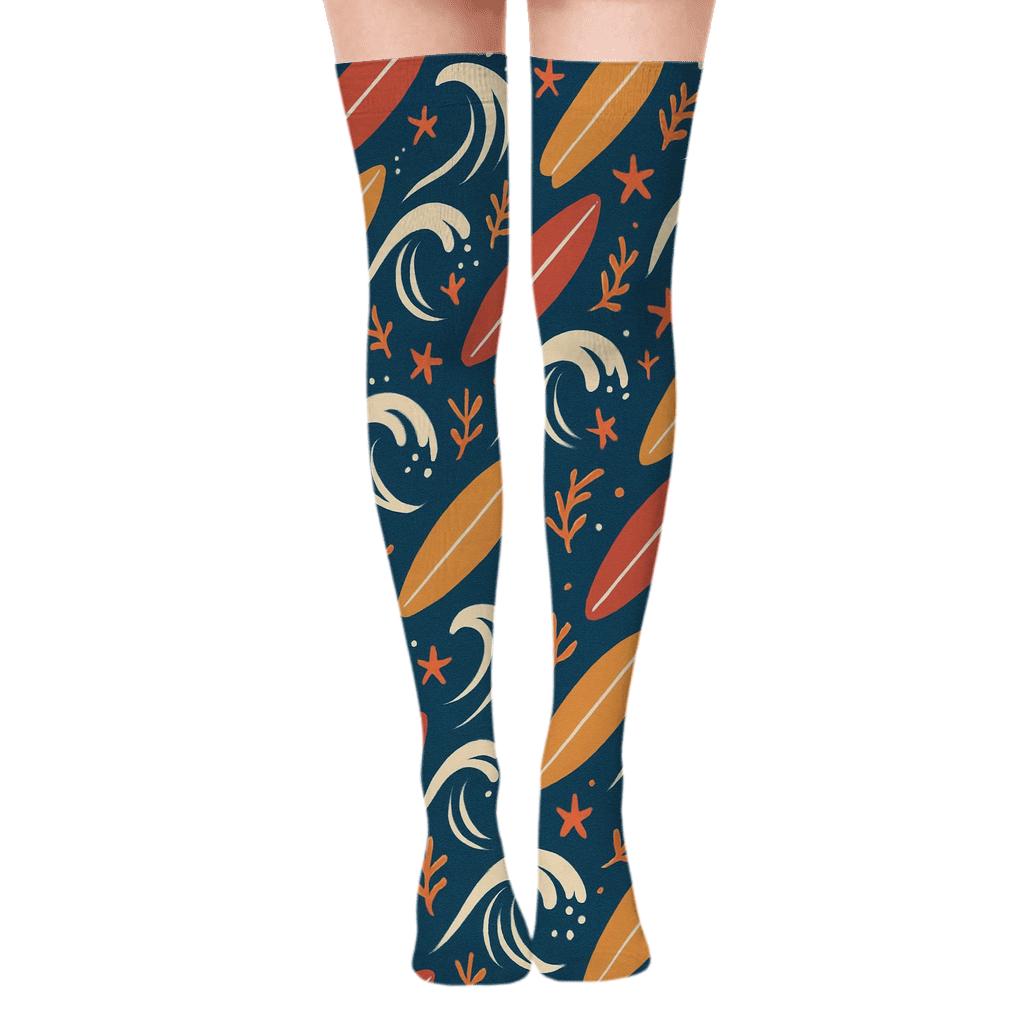 Surfboard Chevron Parade comfortable cotton over-the-knee socks