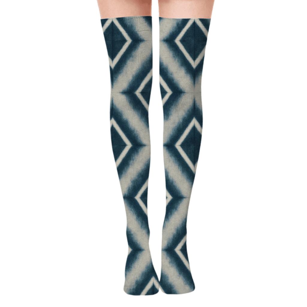 Shibori Diamond Array comfortable cotton over-the-knee socks