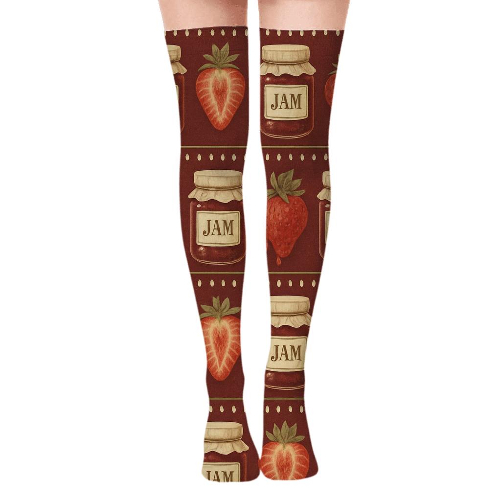 Vintage Jam Jar Band Repeat On Burgundy unique graphic over-the-knee socks