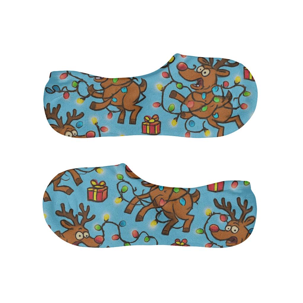 Funny Reindeer Lights Pattern Xmas breathable no-show socks