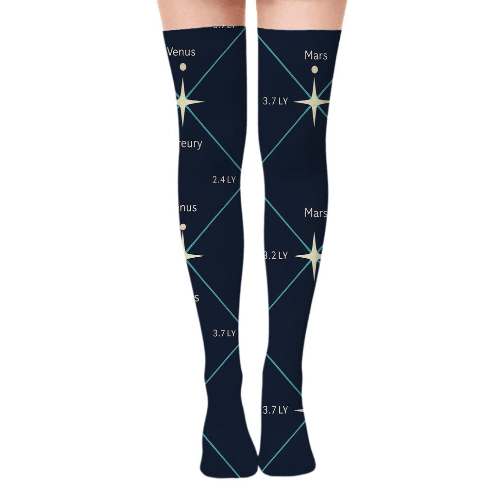 Constellation Lattice Infographic designer print over-the-knee socks