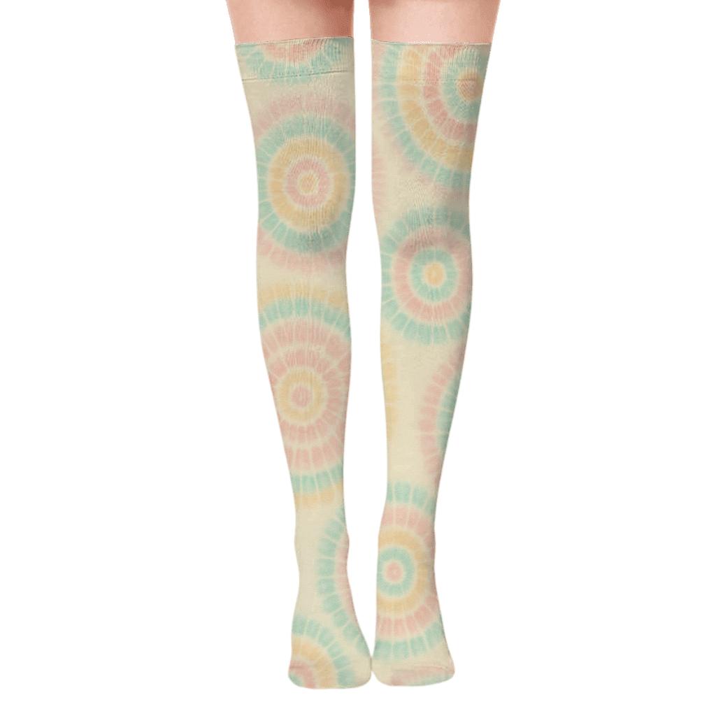 Pastel Sunburst Mandala Repeat designer print over-the-knee socks